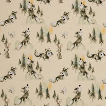 Baumwolljersey Jerry Kleine Wölfe auf Ecru von Swafing